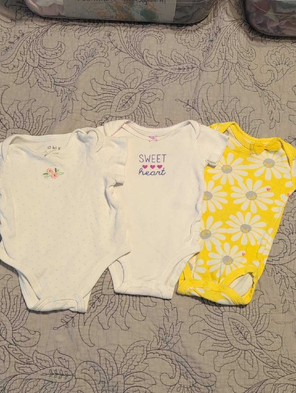 Carter's Baby One-Piece Trio in White, Pink & Yellow